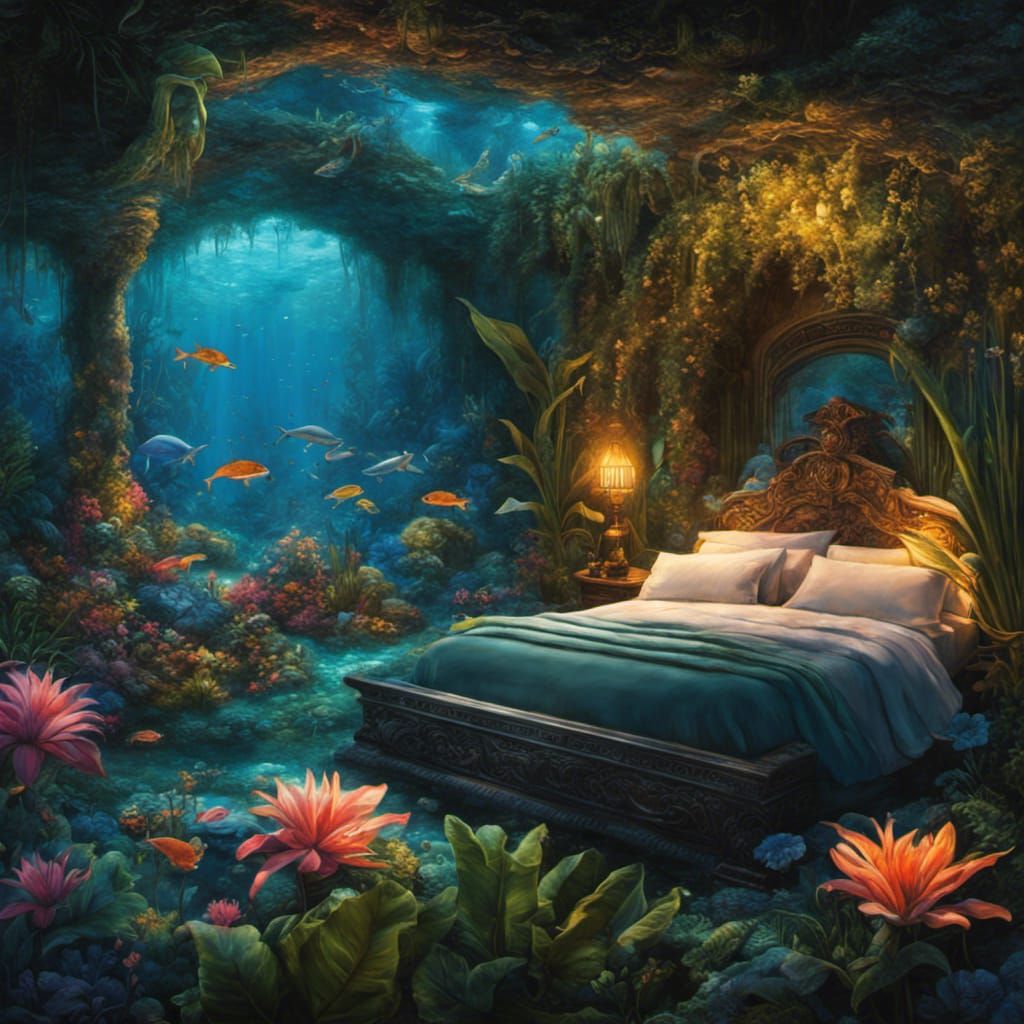 Sleeping in a underwater cave bedroom - AI Generated Artwork ...