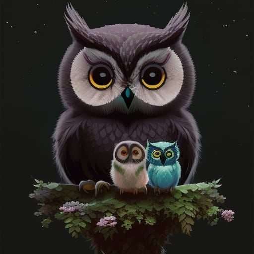 "Portrait of a round fluffy cute baby owl family!!!", by Ism...