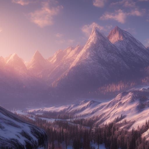 Sunrise over the mountains after the snow