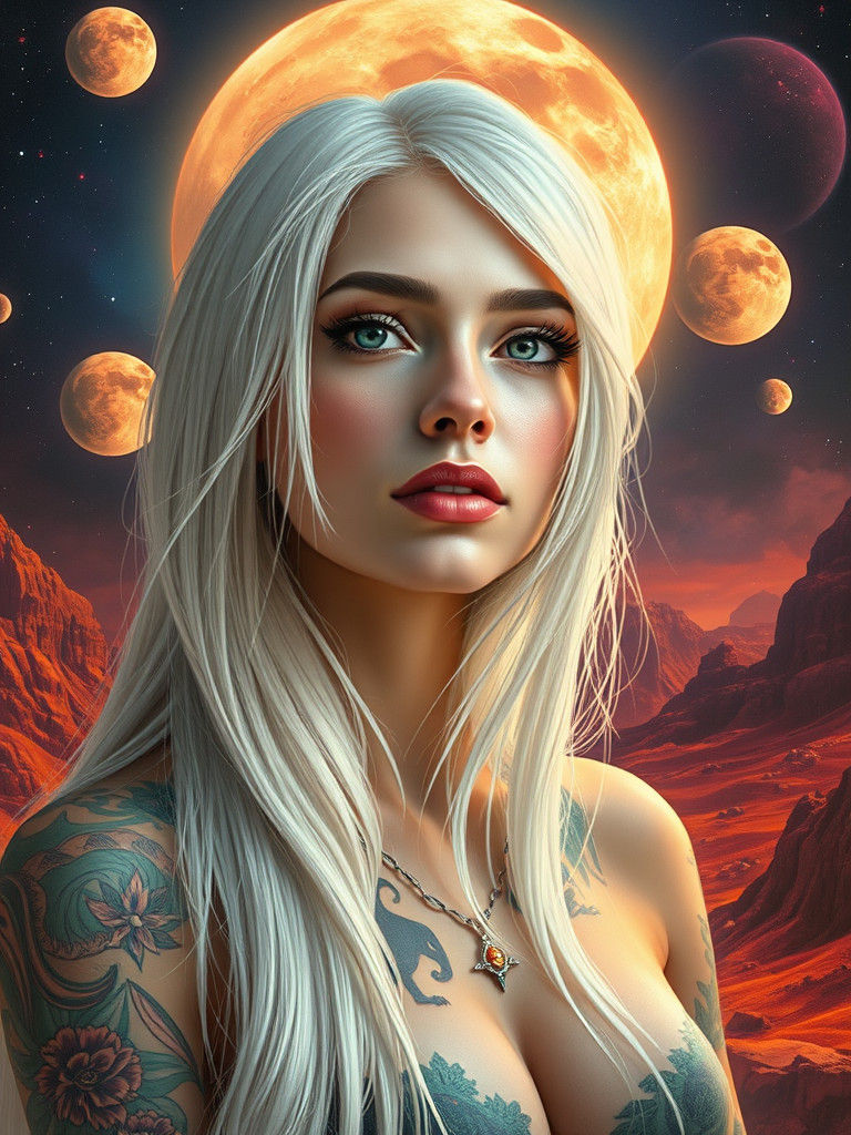 Ethereal Woman on Alien Planet: Detailed Matte Painting