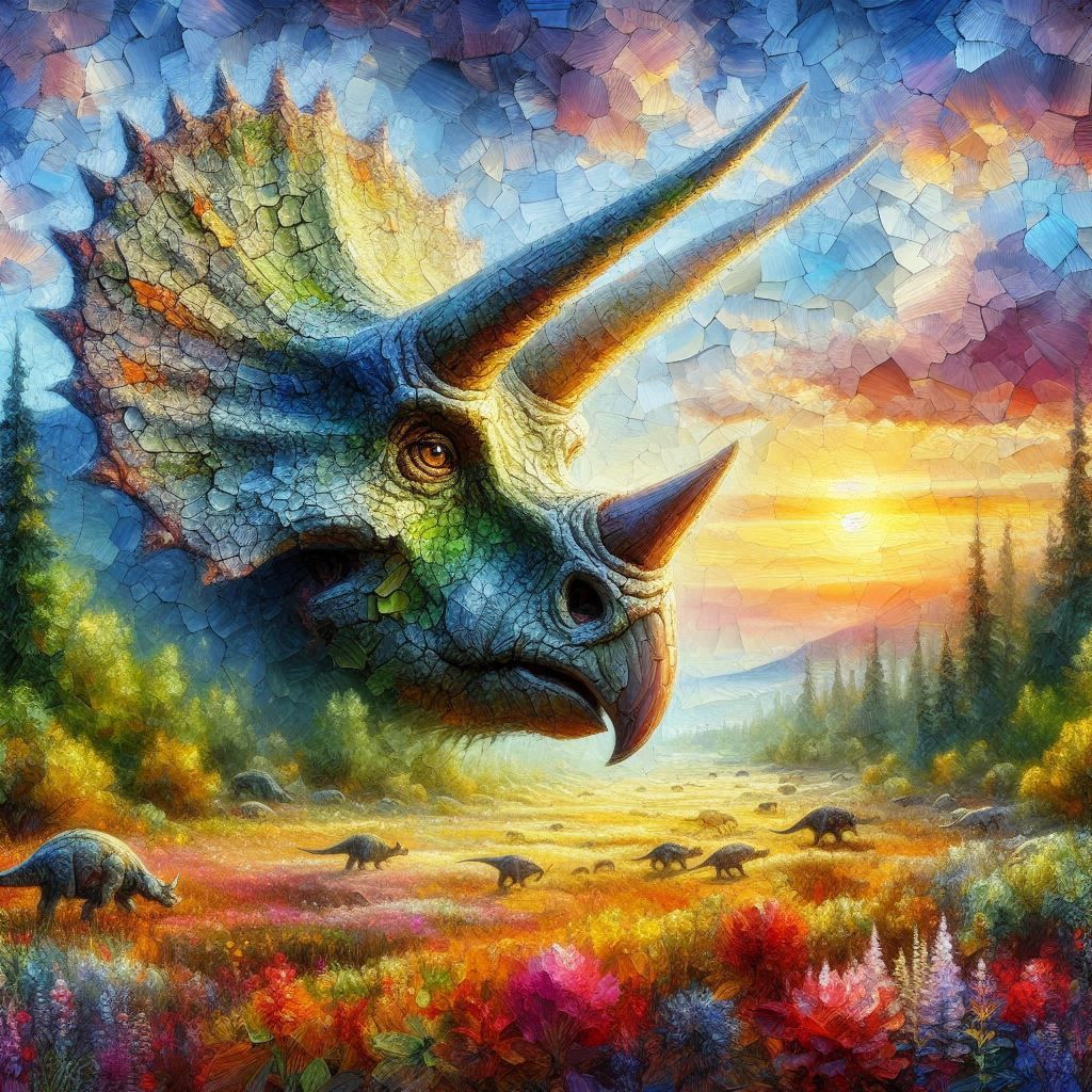 Triceratops nature montage - impasto  by @Fiona Etkin 1974 