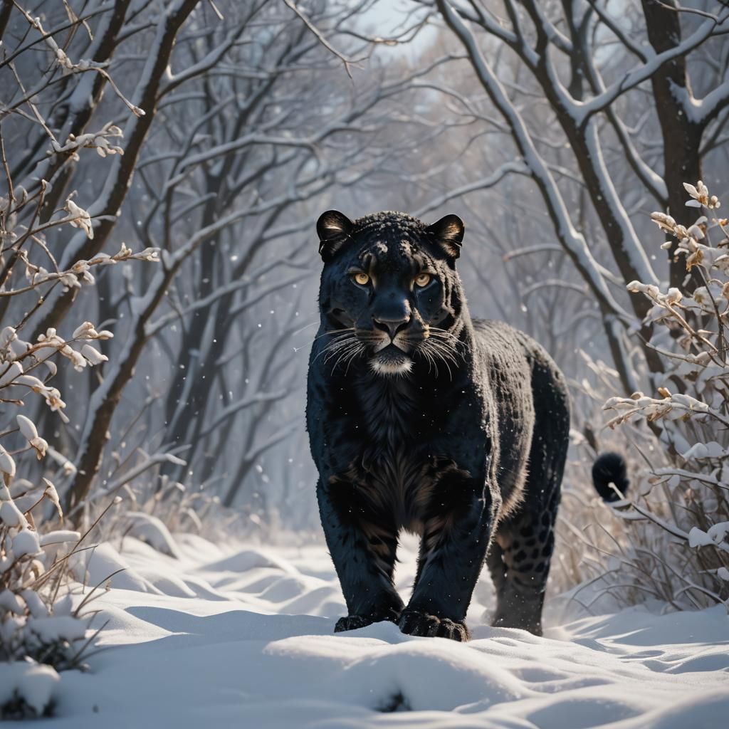 a beautiful melanism snow leopard  