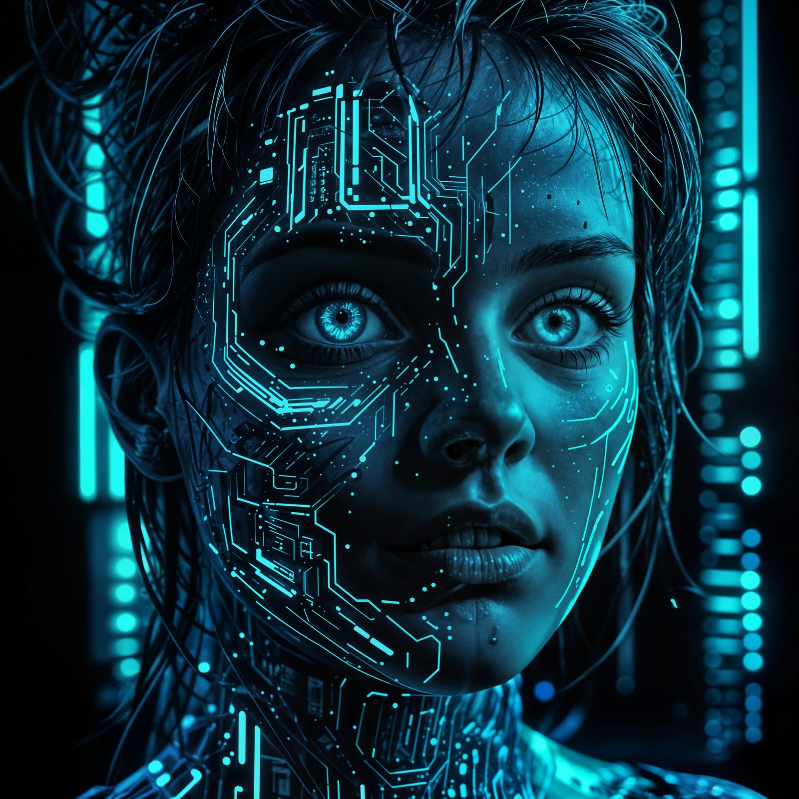 Digital art. Close up. AI breaks out of screen  by @Lilit