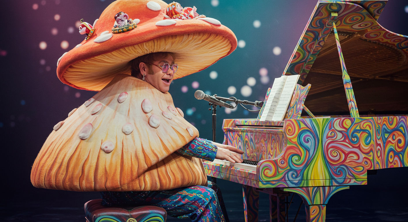 Elton John in his mushroom suit