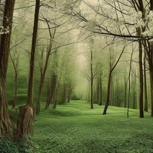 Incredible spring  forest with lots of f lowers
