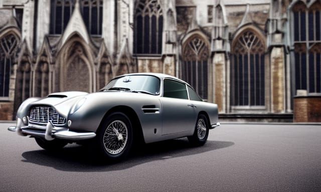 1964 Aston Martin DB5 in silver, Westminster Abbey, vintage,...