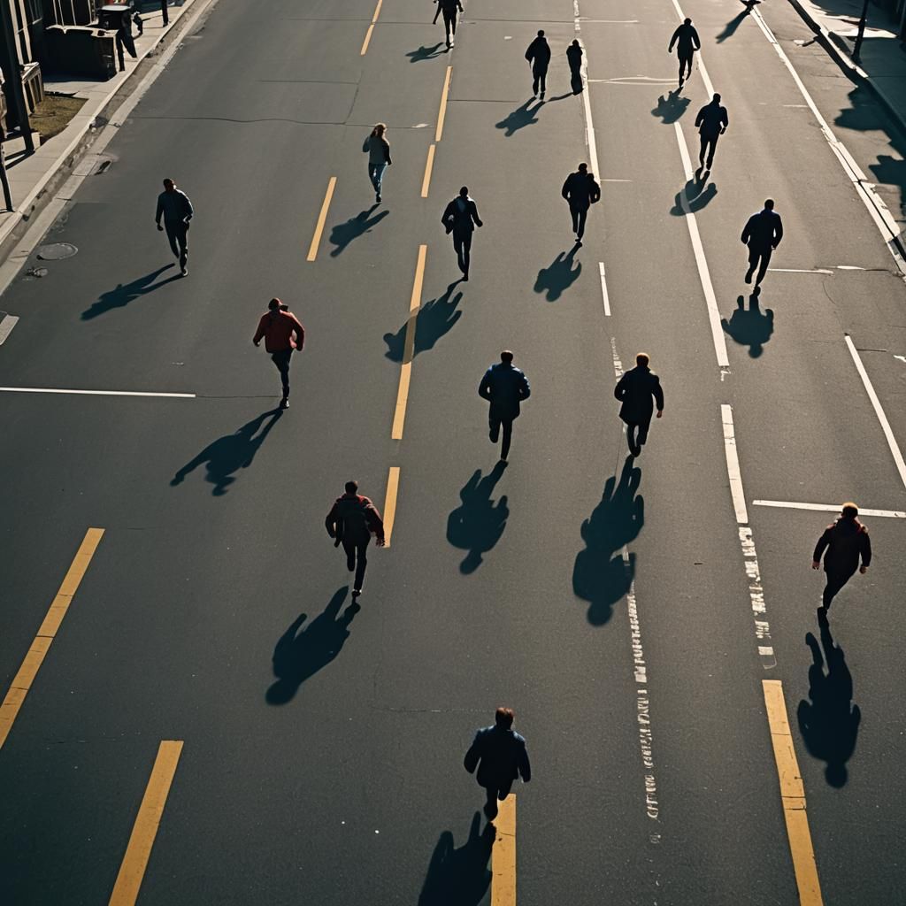 Alarm Sounds: People Flee in Cinematic Film Still