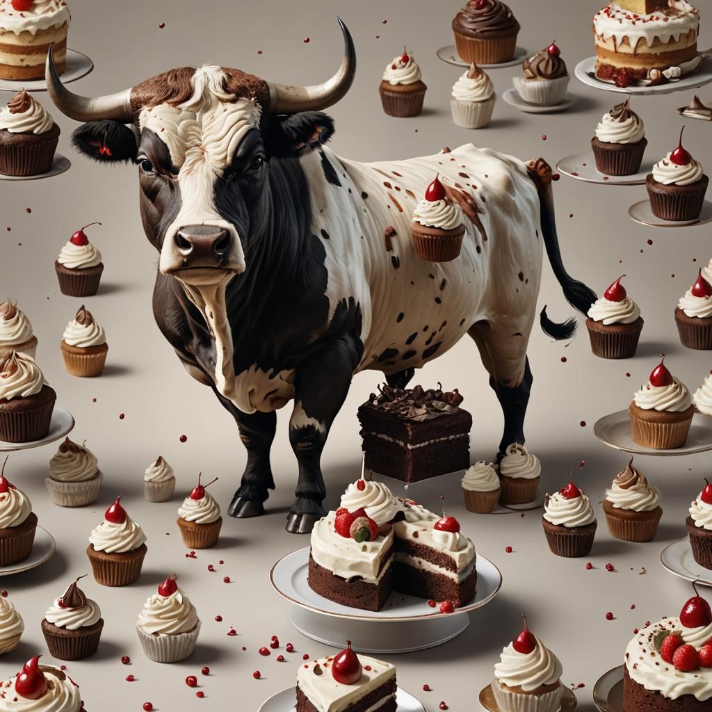 detailed matte painting of a bull with cake ck resolution tr...