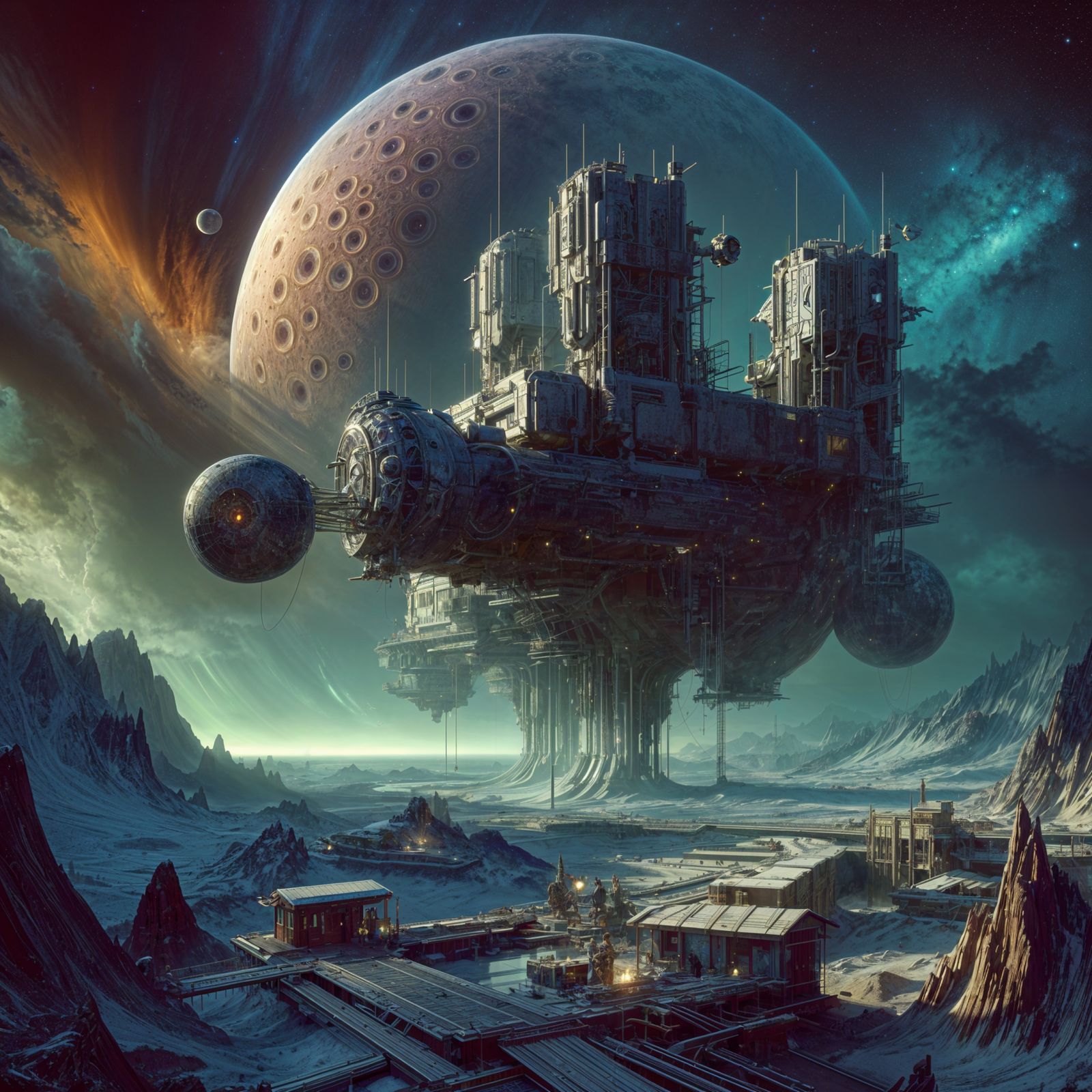 Supply ships arriving at asteroid mining camp