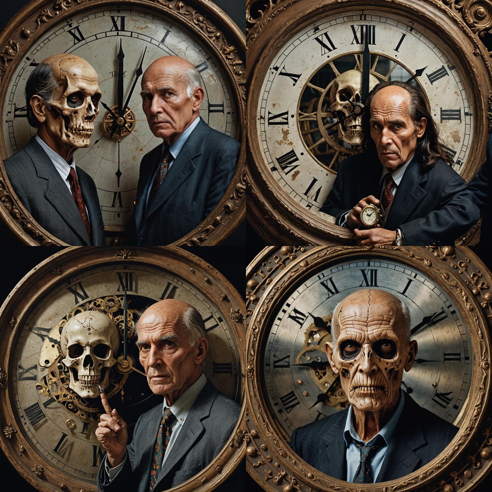 mr death with a clock talking to a man, your time is up, Clo...