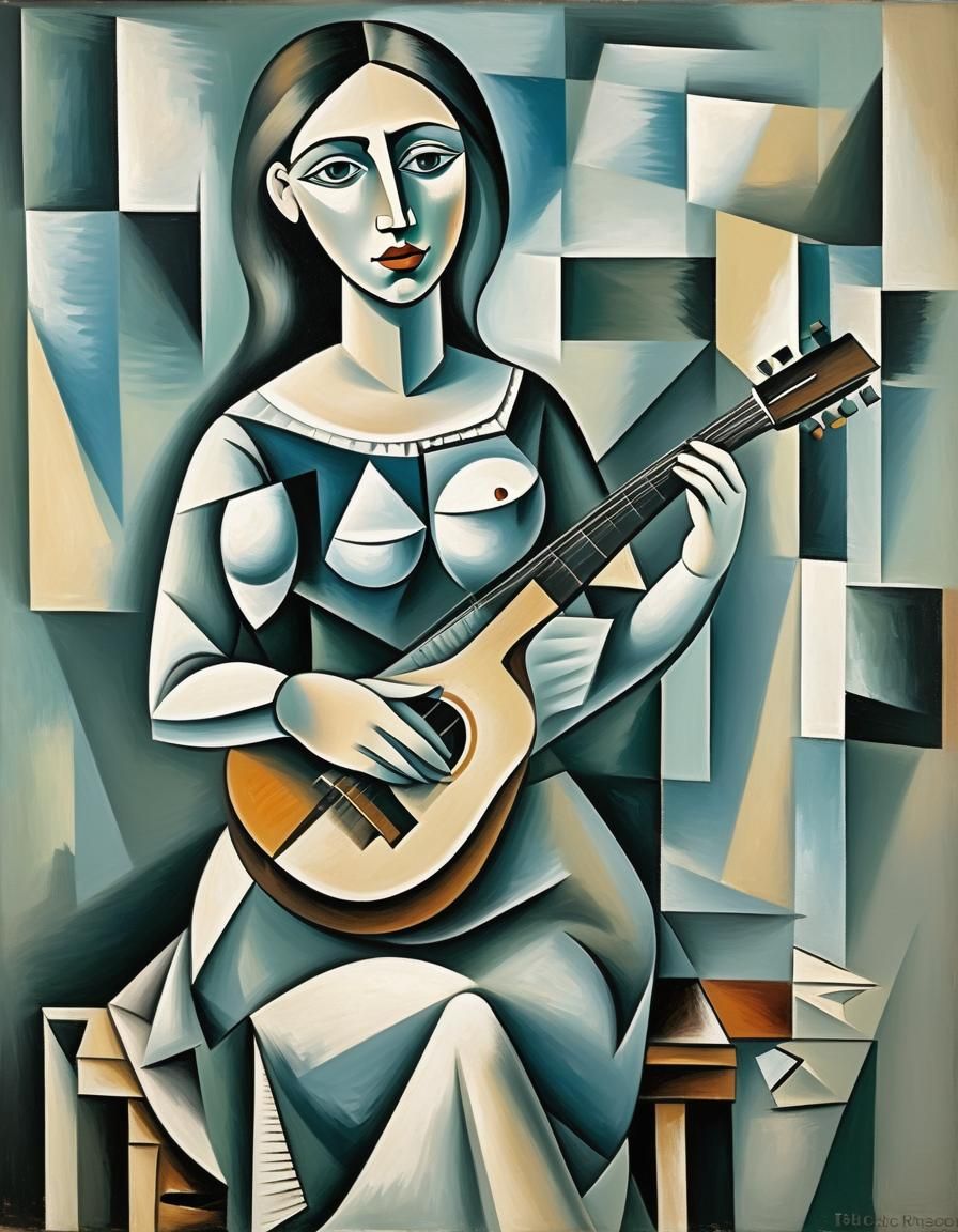 girl with mandoline Cubism  Pablo Picasso Oil on canvas Proto-Cubism geometric scheme of cubic shapes ...  by @Gustav Gans