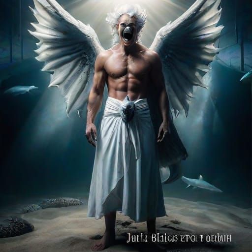 Evil demon human male merman in human form underwater