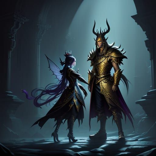 Demon King and Fairy Princess in Throne Room