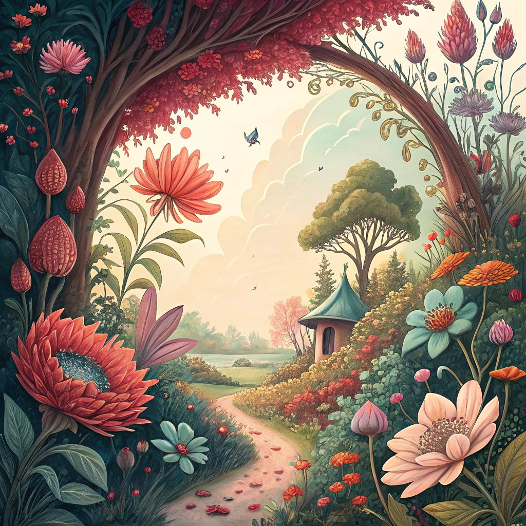 Whimsical Floral Frame in Fantasy Art Style