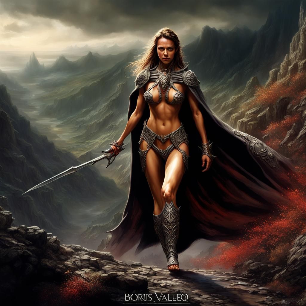 Elven Warrior in Dark Fantasy Landscape