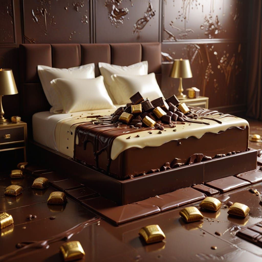 Surreal Chocolate Bedroom in Ultra-Realistic Style
