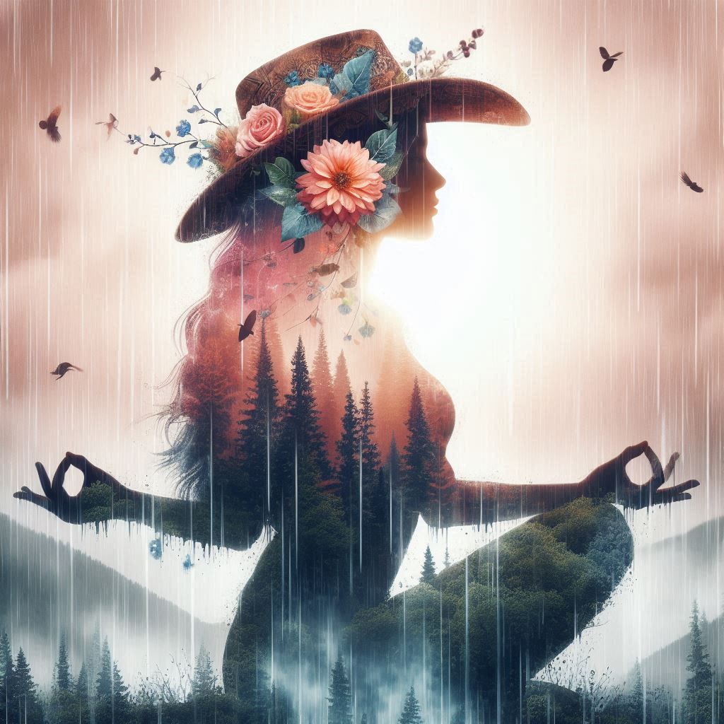 double exposure beautiful fantasy DALL-E 3 portrait landscape..