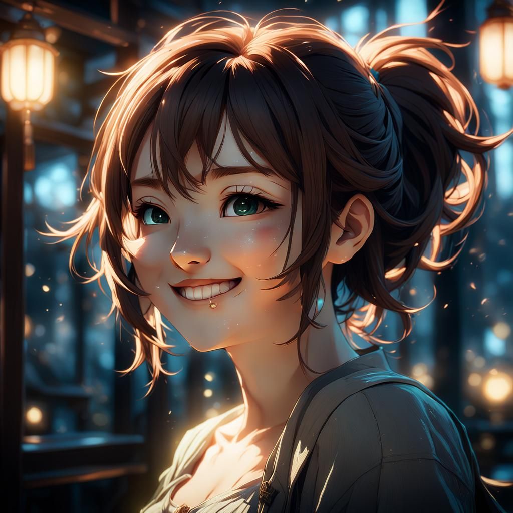 Happy Woman in Anime Style, Detailed 3D Art