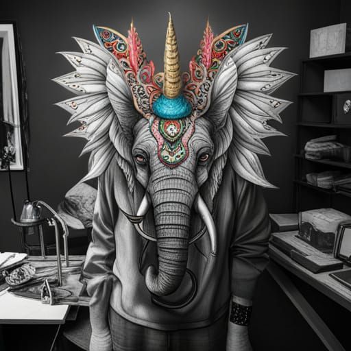 Full color portrait of a ornate and intricately detailed bea...