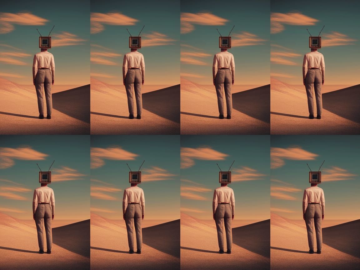Surreal Desert Women with Television Heads