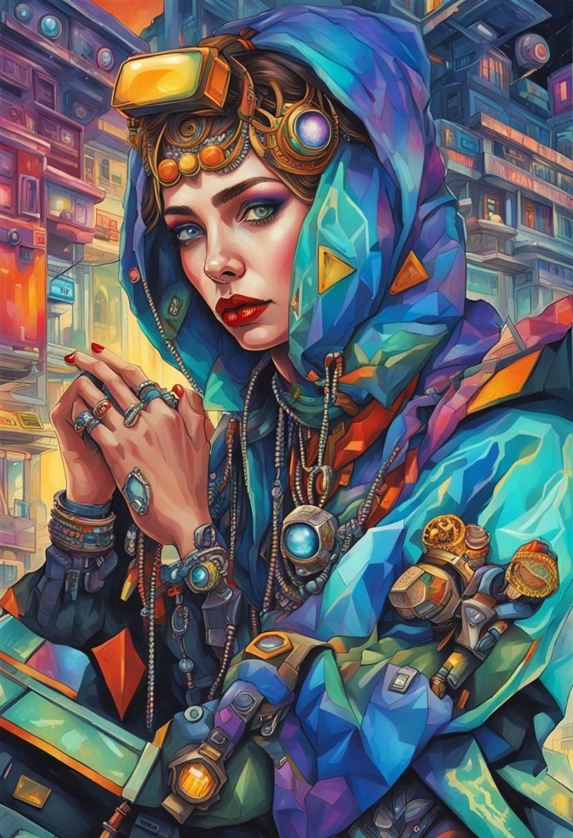 Hyperrealistic portrait of a beautiful woman wearing intrica...