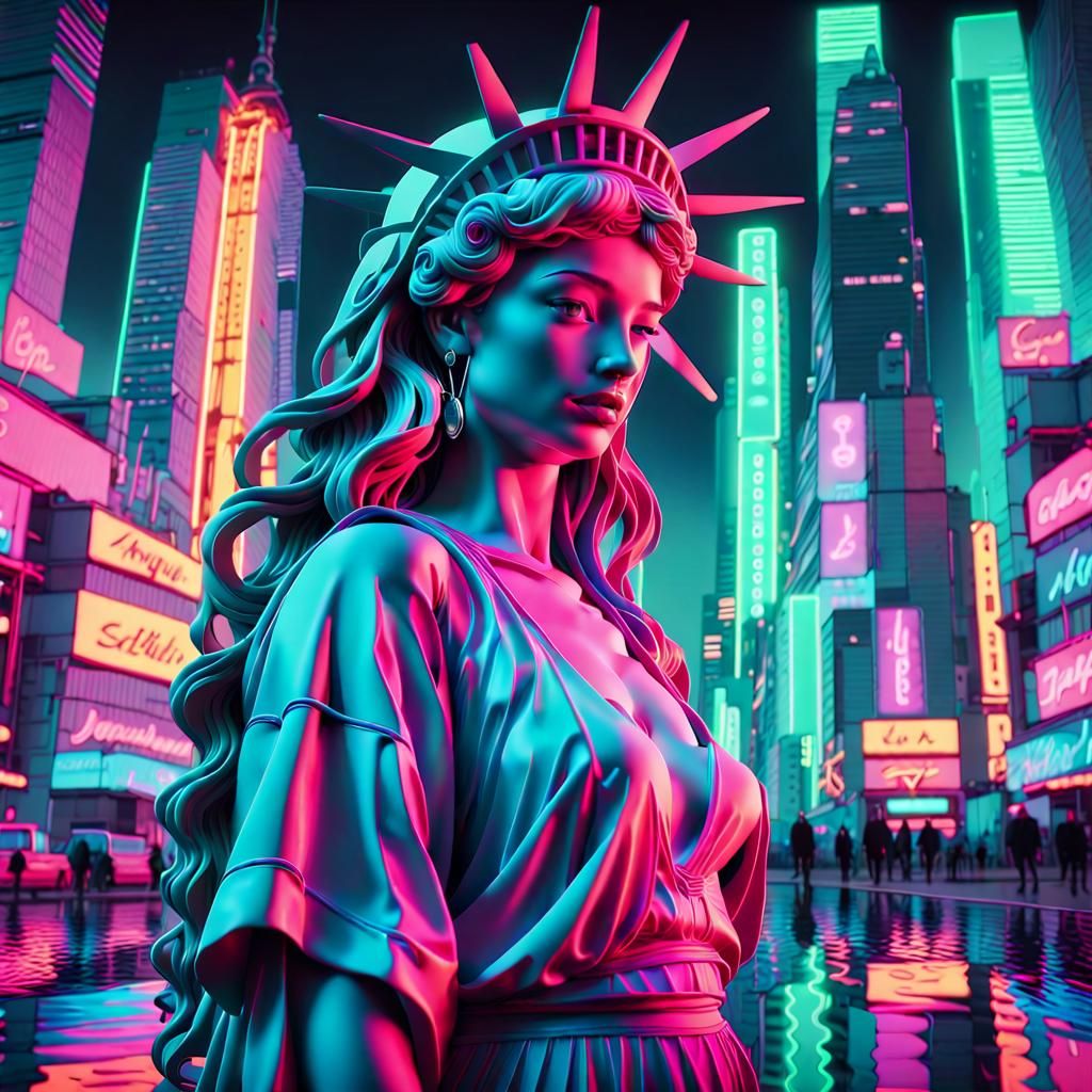 Vaporwave Aesthetic Goddess Of Liberty - AI Generated Artwork ...