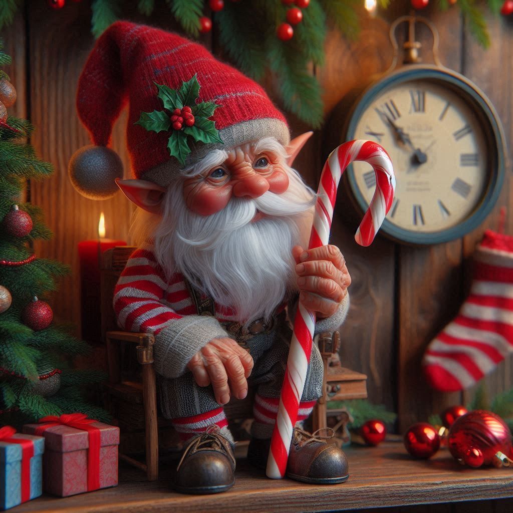 Christmas Elf on Shelf with walkin' Candy Cane.