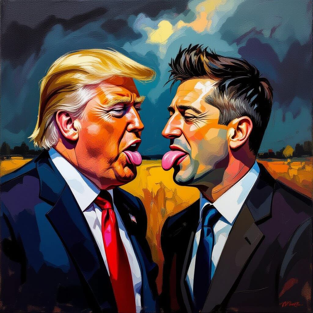 Trump and Zelensky in Dramatic Oil Painting Style