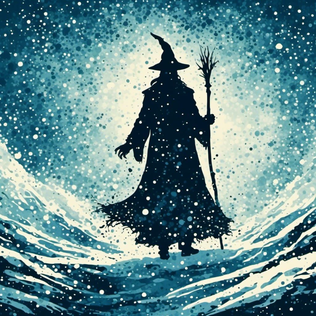Wizard Silhouette snowy blizzard