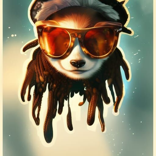 Gangstar rap panda with sunglasses 
head and shoulders portr...