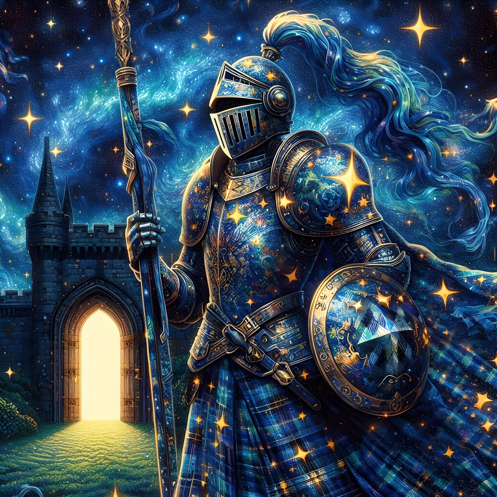 Tartan Starry Knight - AI Generated Artwork - NightCafe Creator