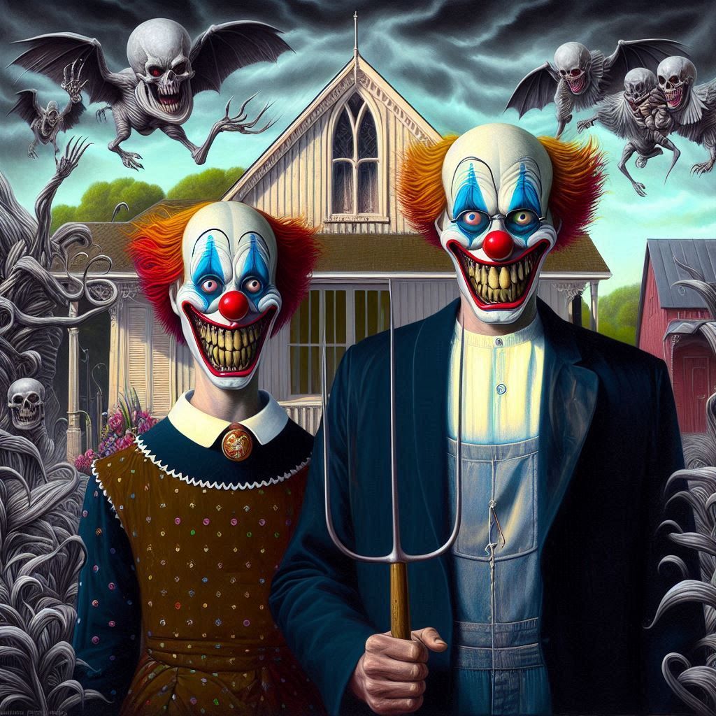 American Gothic clowns portrait