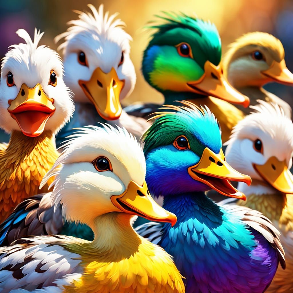 Ducks in a Row: Vibrant Macro Digital Art