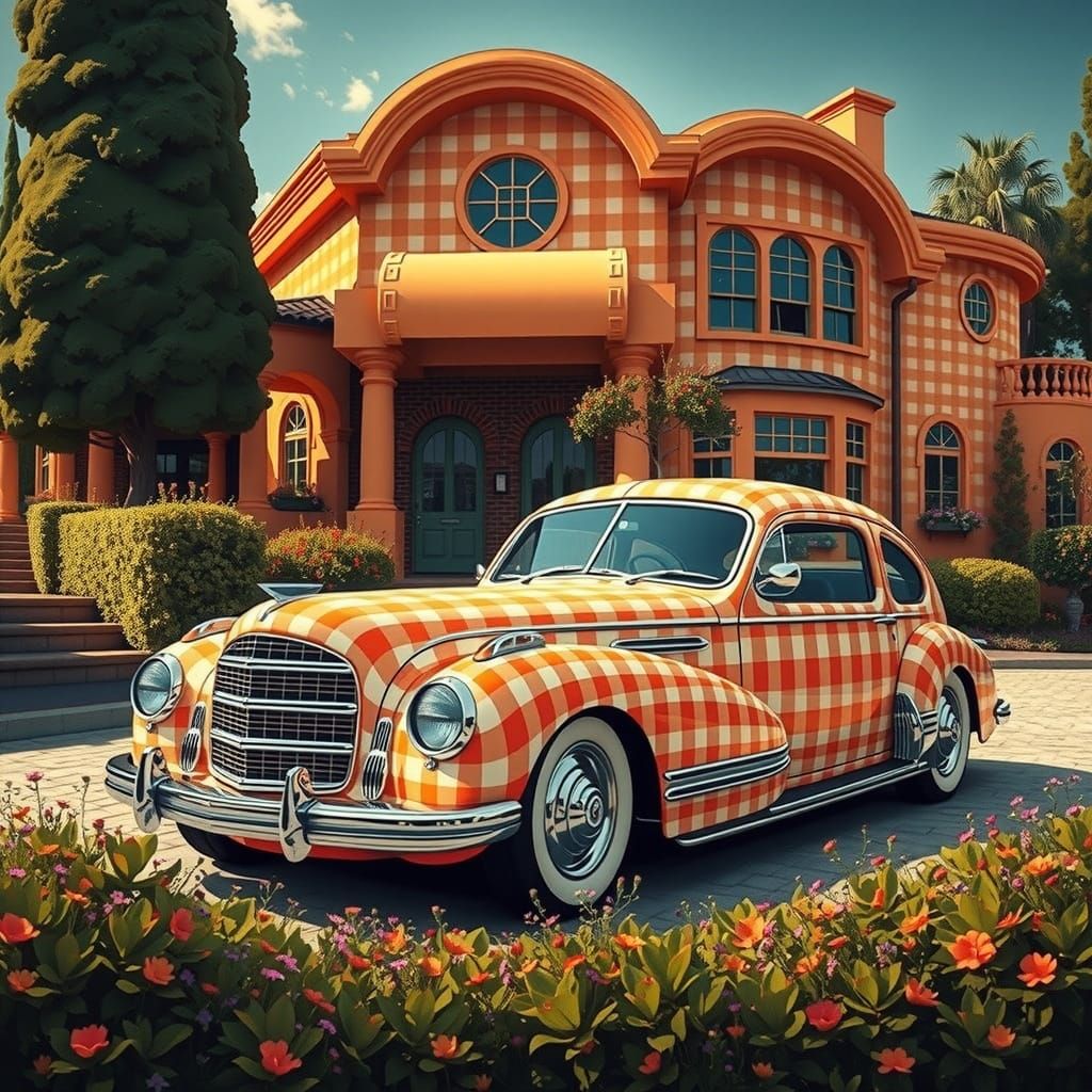 My Gingham Print car and house #2  by @axelb
