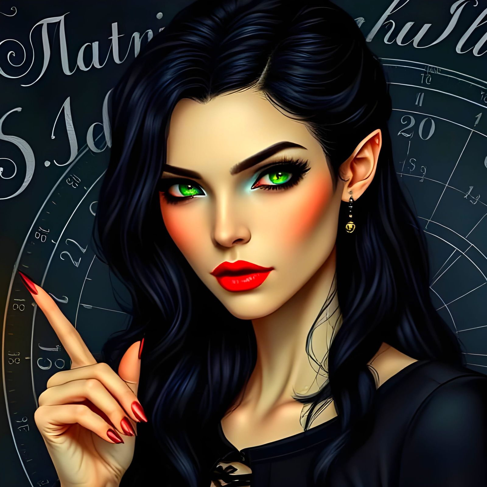 Elegant Vampire Reveals Sunrise Chart in Dark Classroom