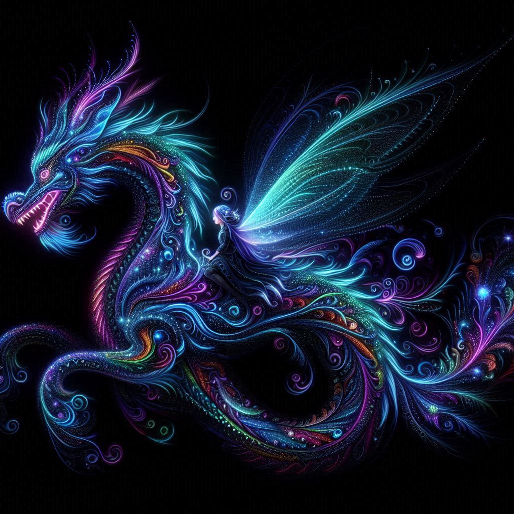 Mystical dragon and fairy