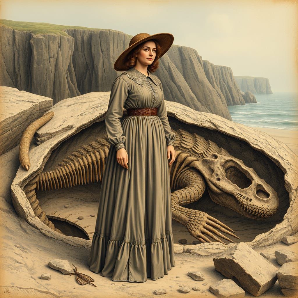 Mary Anning, fossil, dinosaur, Mary Anning style   by @Wildflowers77 