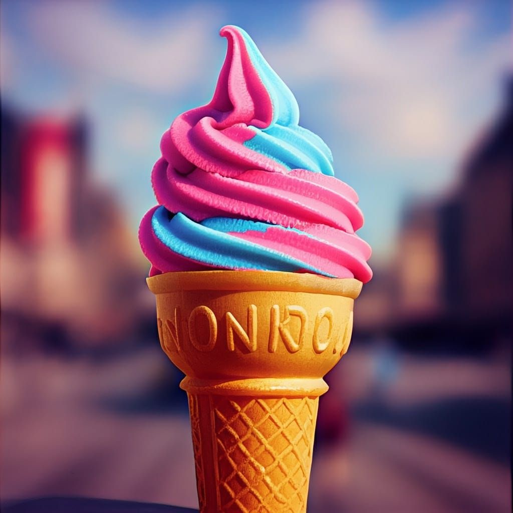Colorful Swirl Ice Cream Cone, Dreamy Digital Art