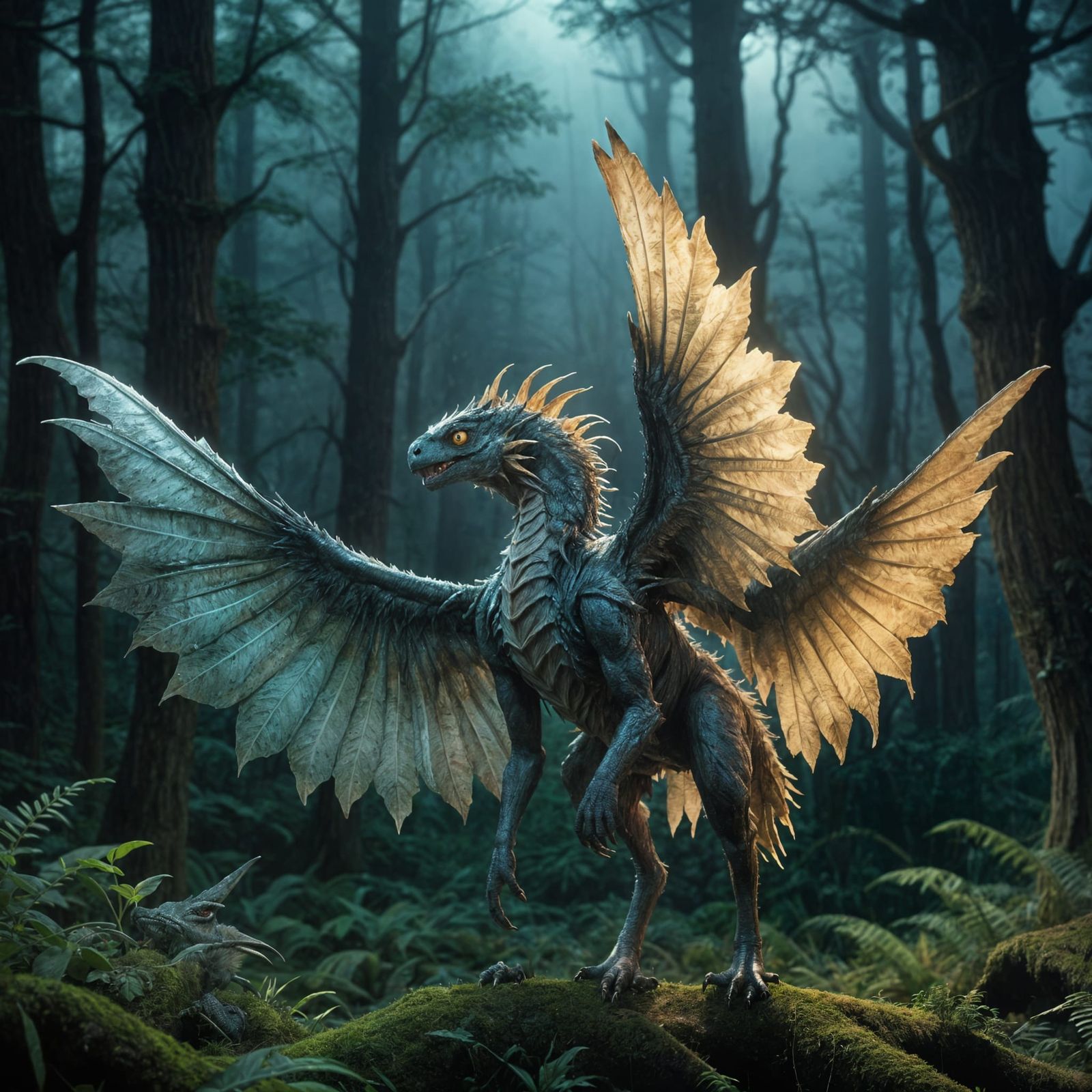 Majestic Moonlit Creature in Ethereal Forest