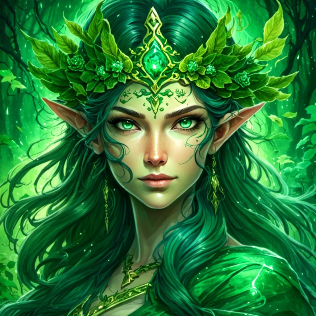 <lora:Female Goblins v1:1.0> portrait of a beautiful Sorceress, emerald green Color accent, selective color art, color highlight. art by Dan...