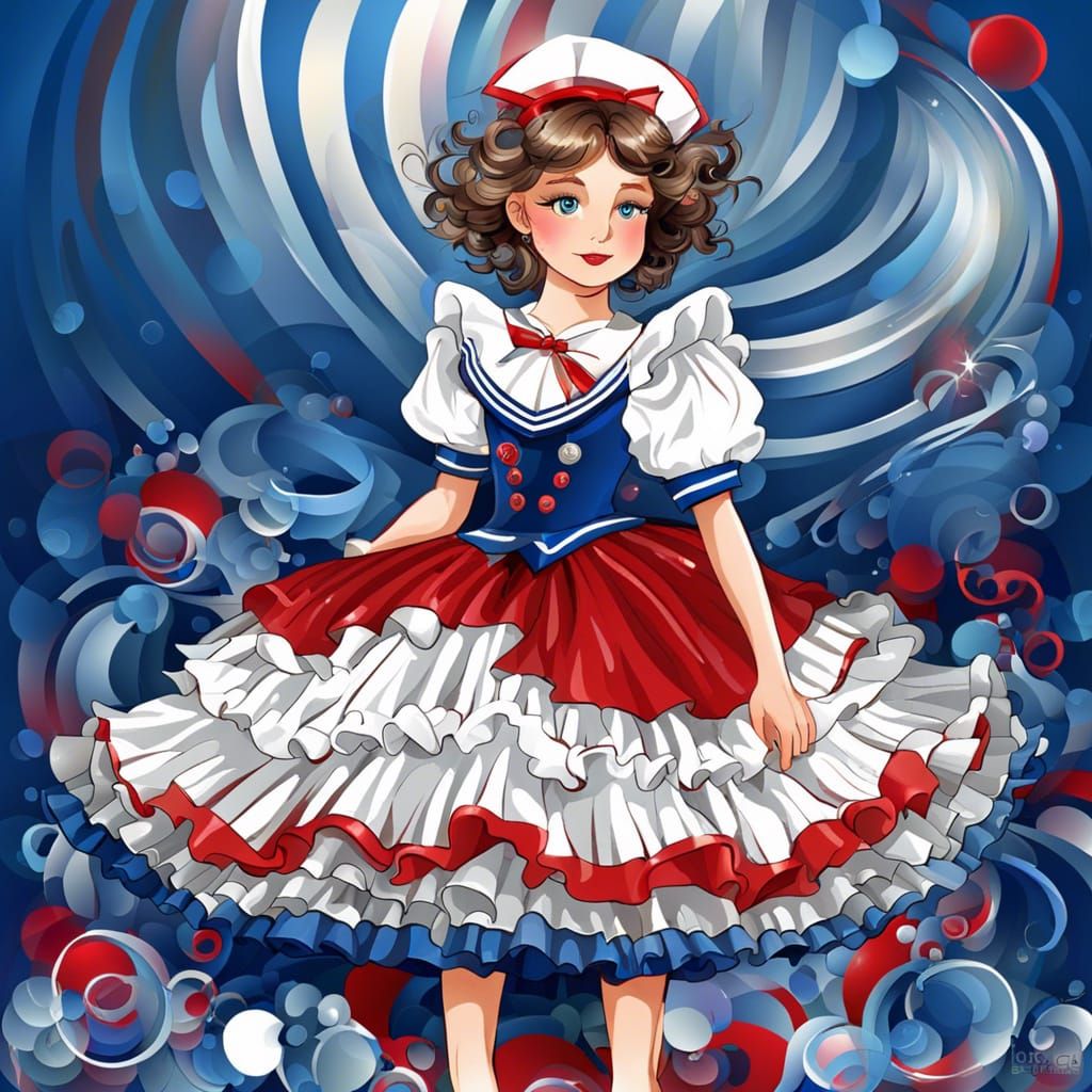 Full body Young artist VERY MANY girl wearing sailor party d...