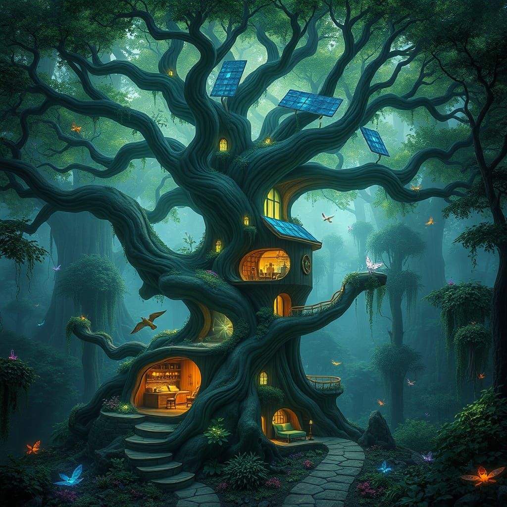 Mystical Solarpunk Tree Dwelling of the Future