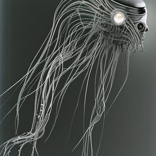 Long jellyfish bio mechanical cyborg by he giger, ((hr giger