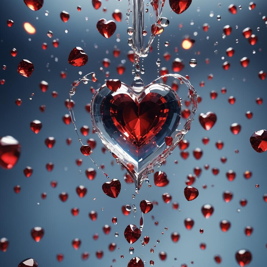 (One:1.5)beautiful red crystal heart, intricately crafted, t...