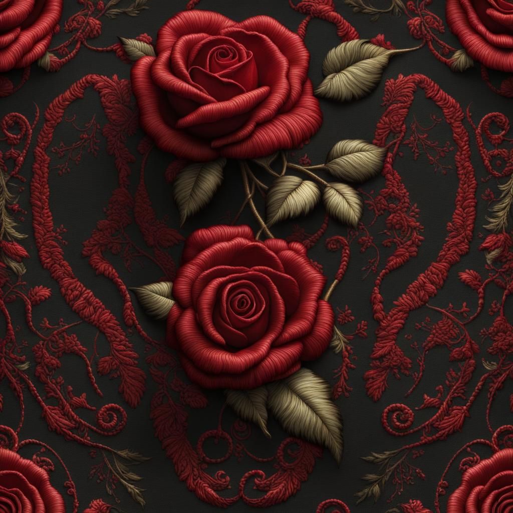 
 embroidered red rose  by @Hiacynta