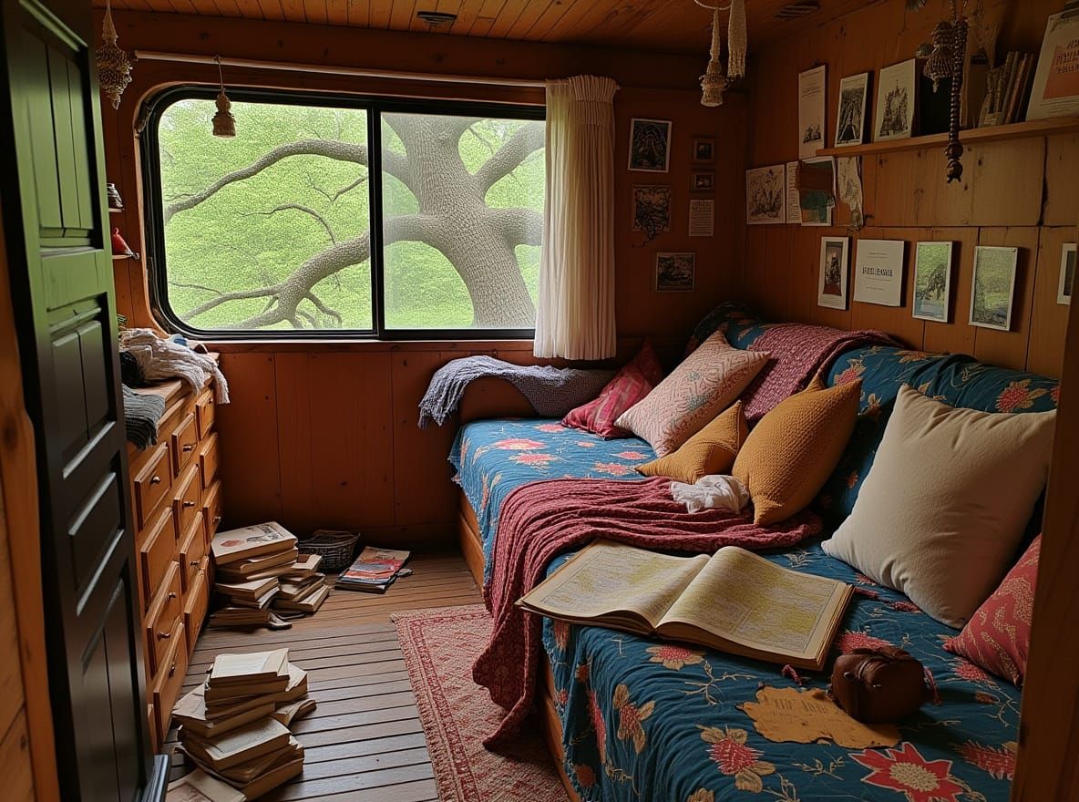 a van converted to a tree house reading nook (#1055)