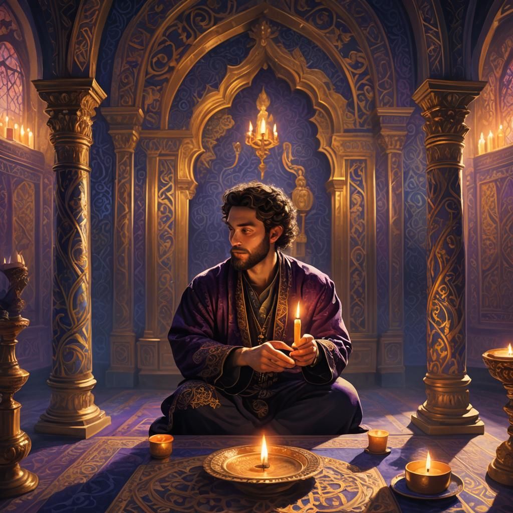 Baroque Shabbat: Golden Light in an Ornate Room