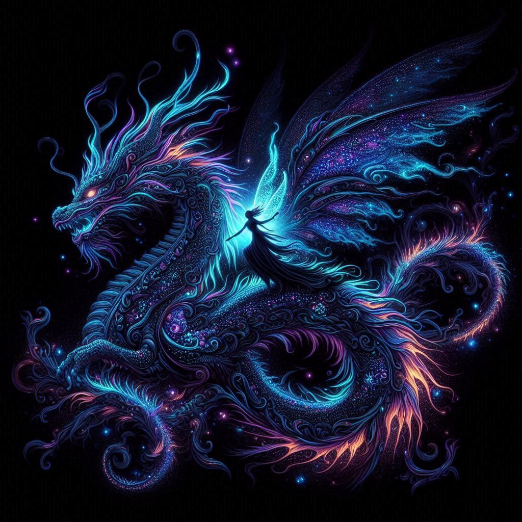 Mystical dragon and fairy