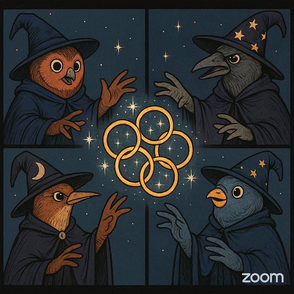 Four Calling Birds Conjuring Five Golden Rings