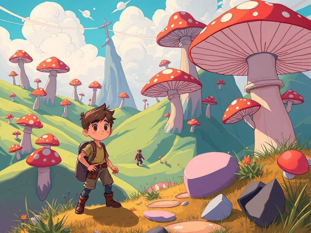 Adventurer in Surreal Dreamscape: Fantasy Art